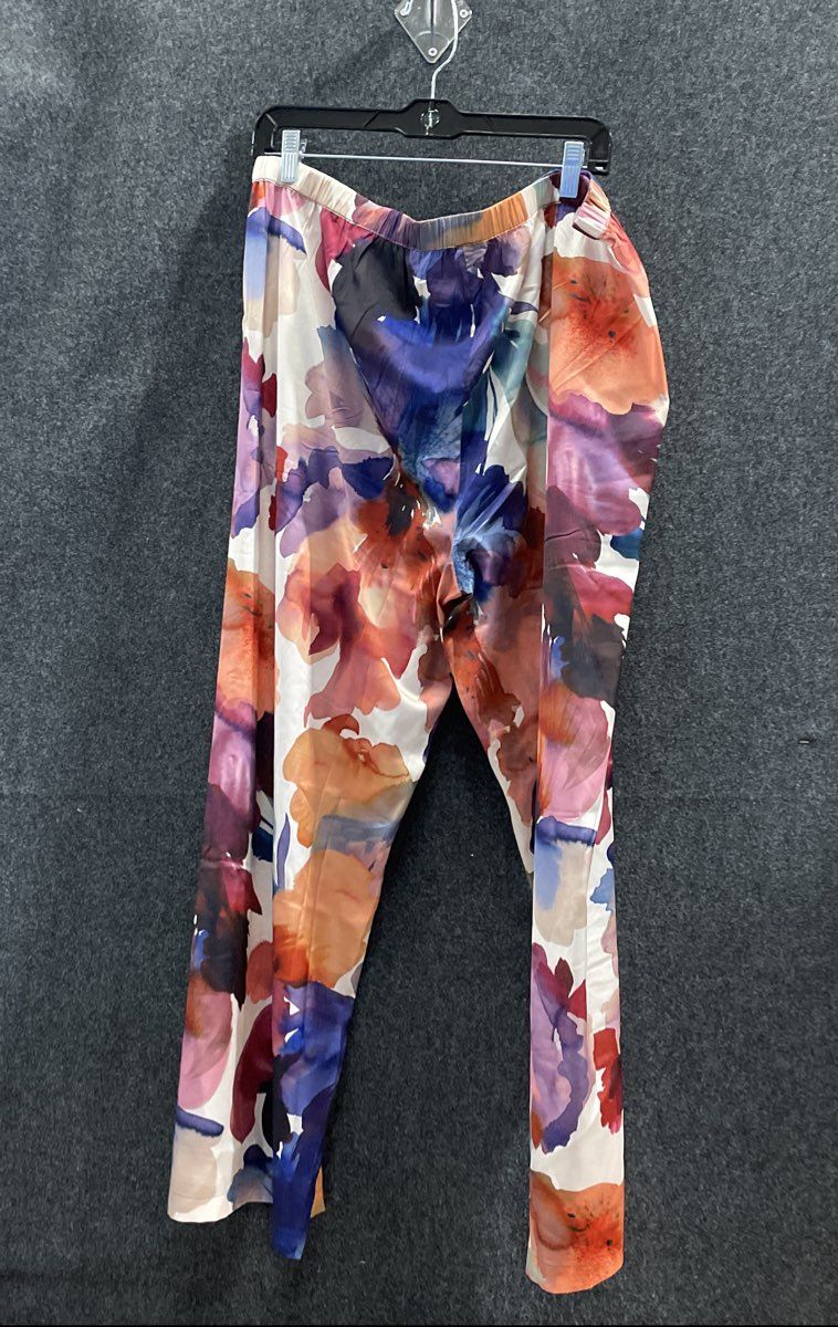 Soma Women's Satin Printed Pants Lasting Blooms Champagne Size XL NWT
