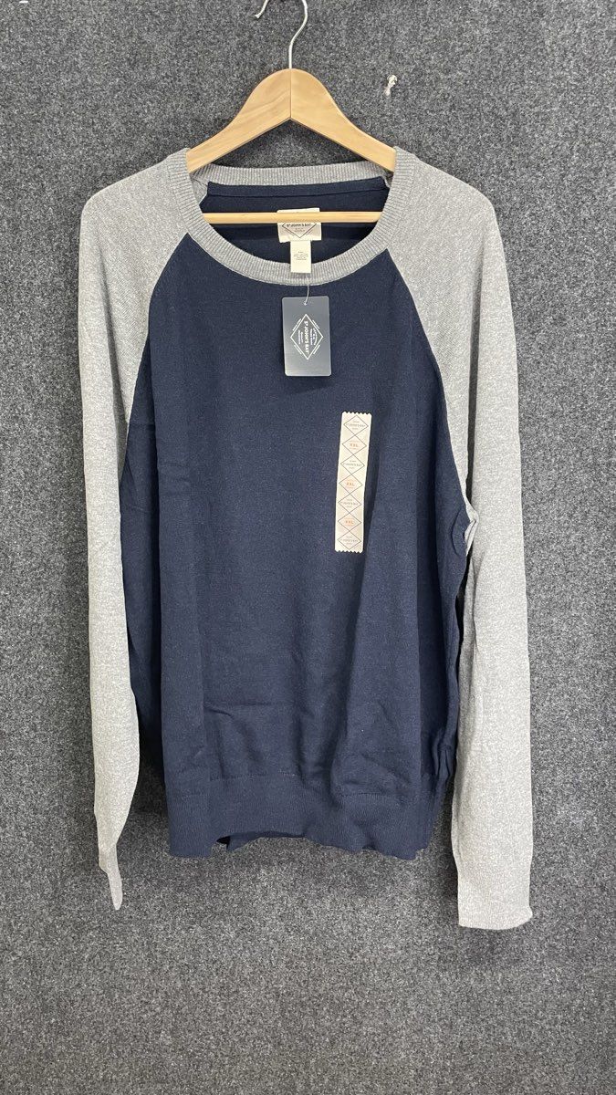 St. John's Bay Men's Raglan Sweater Navy Blue Gray Crewneck NWT Sz XXL