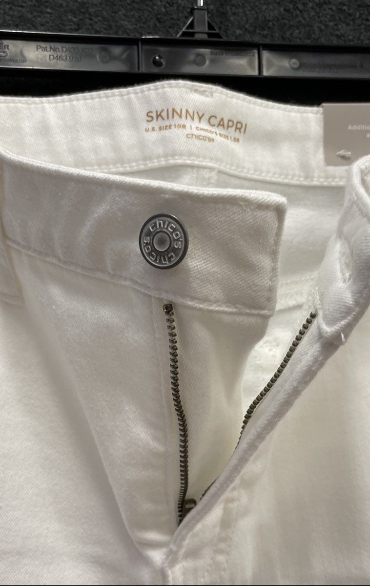 Chico's Women's Alabaster No Stain Skinny Capri Pants Sz 10R / 1.5R NWT
