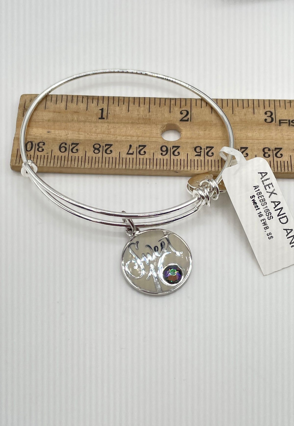 Alex And Ani Silver Tone Mixed Metal Sweet 16 Charm Bangle Bracelet In Box 11.3g