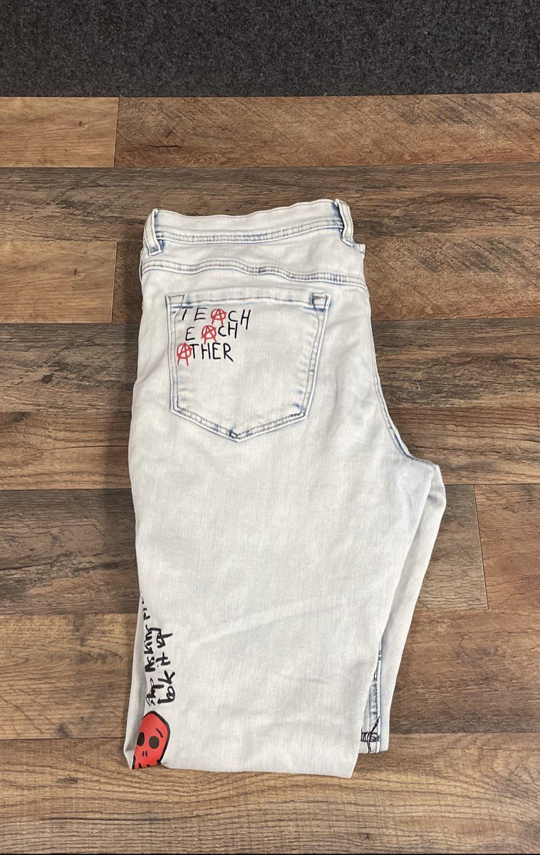 Ninth Hall Men's Ninth Rogue Light Blue Graphic Distressed Denim Jeans Sz 33