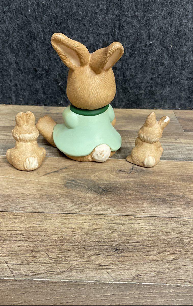 Bunny Rabbit Figurines Lot of 3 Ceramic Bisque Hand Painted Vintage Easter