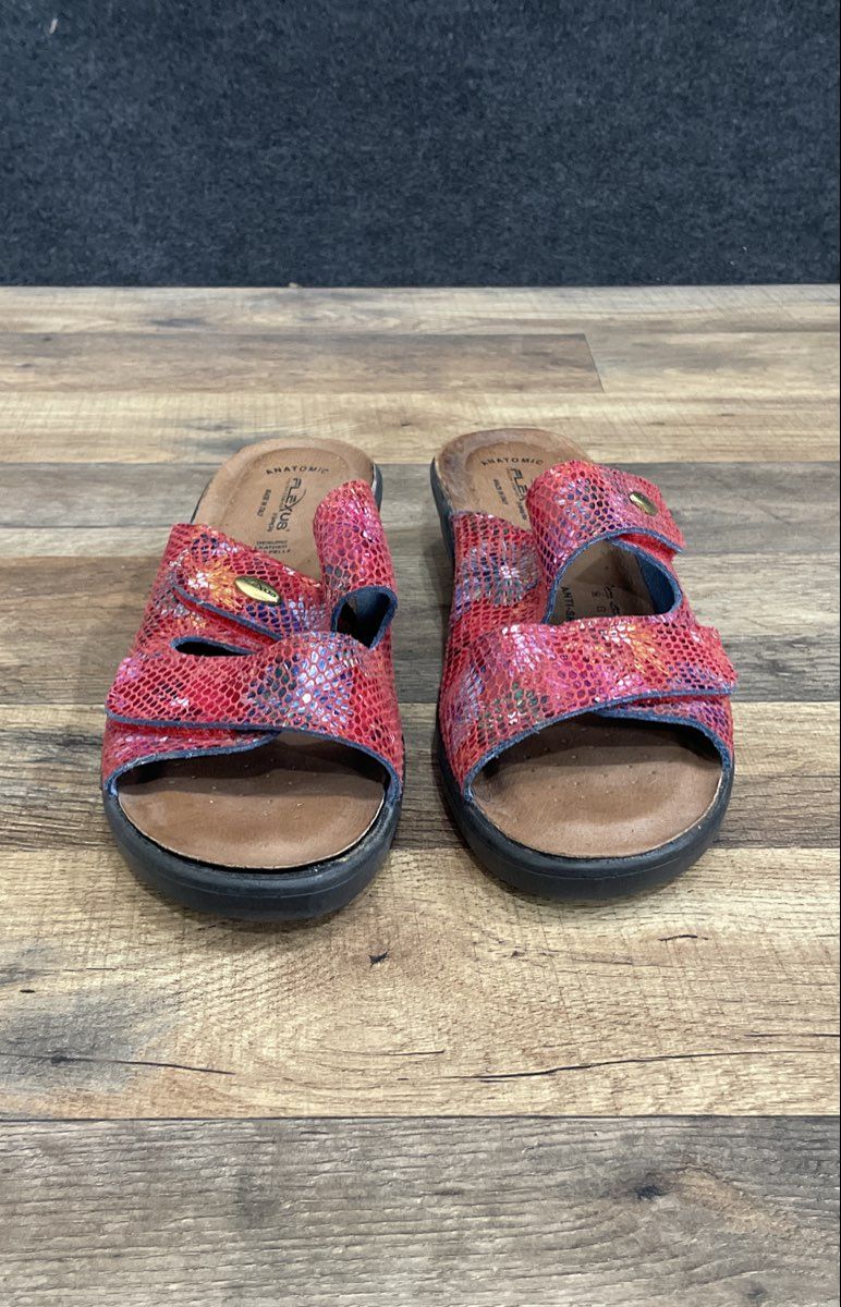 Flexus by Spring Step Italian Comfort Red Multi Slide Sandals Size 9 EU 40