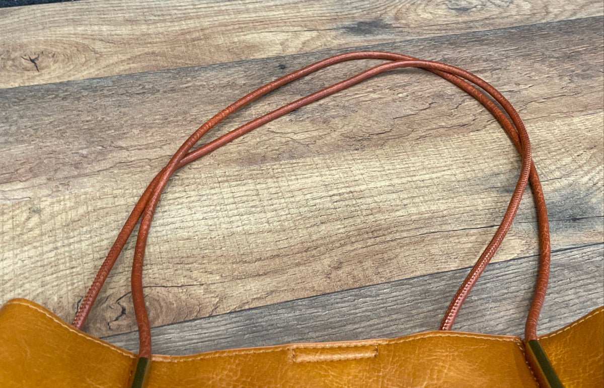 Antik Kraft Brown Leather Slouchy Tote Shoulder Bag Gold Hardware