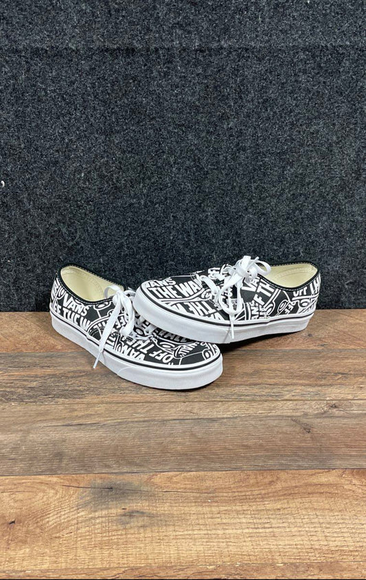 Vans Authentic Logo Mix Black White All Over Print Sneakers Size Men 6 Women 7.5