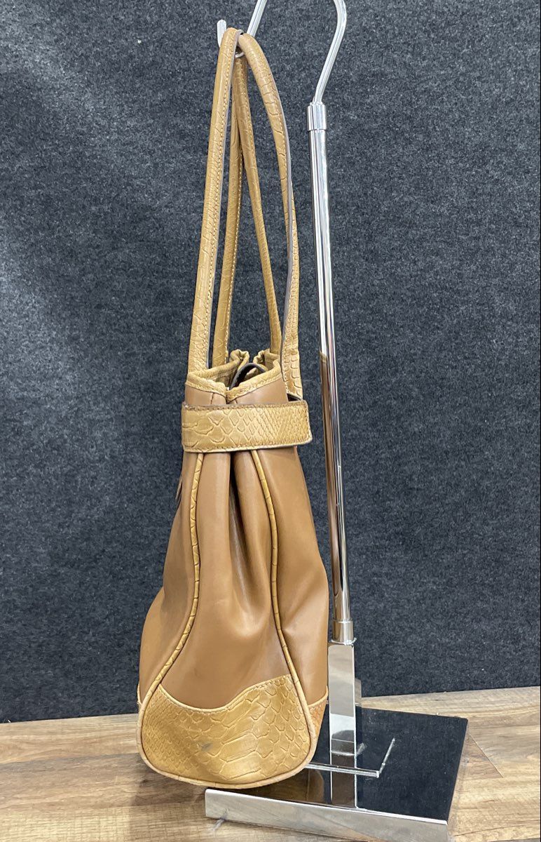 Liz Claiborne Brown Leather Tote Shoulder Bag Faux Croc Embossed Trim