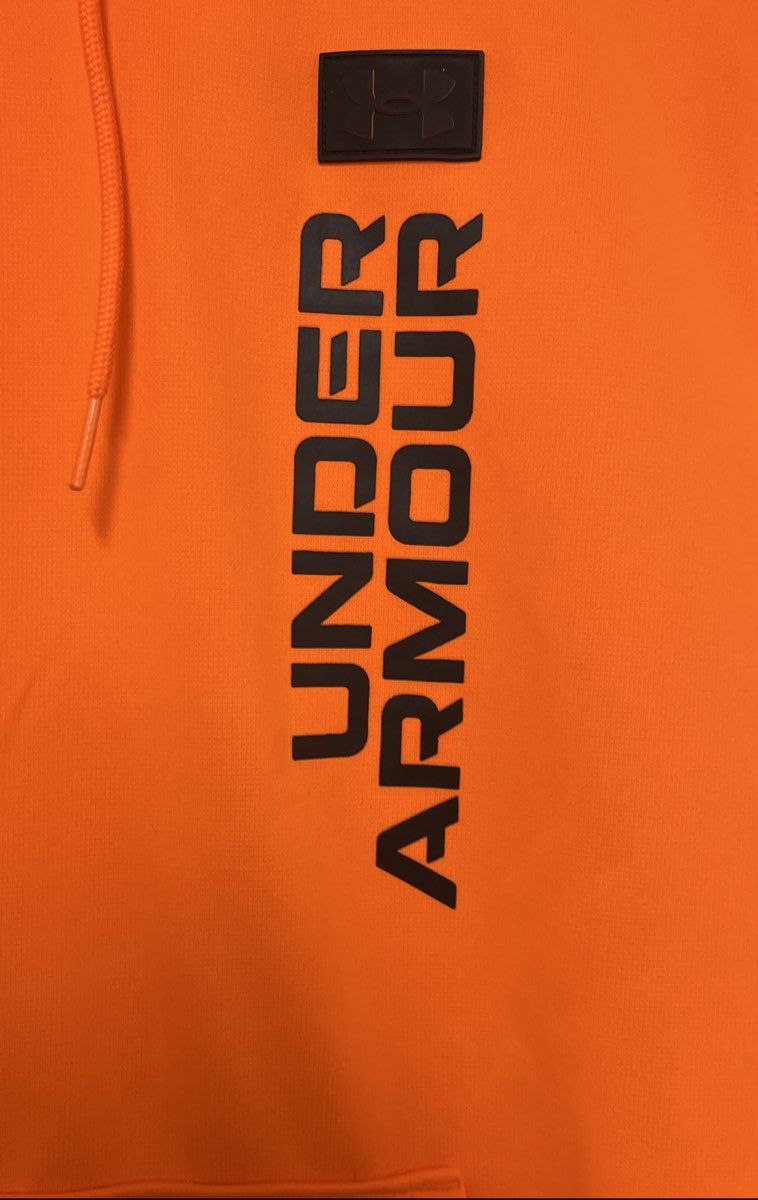 Under Armour Men's Orange Armour Fleece Vertical Wordmark Hoodie Sz M
