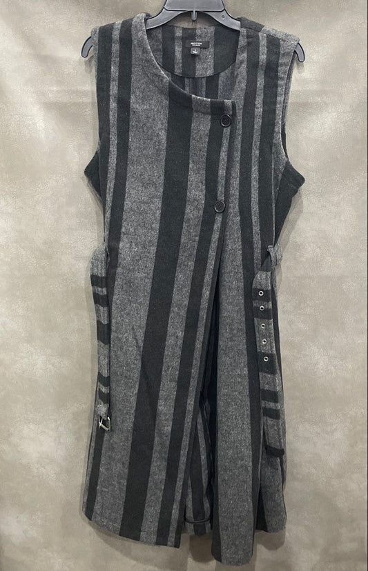 Simply Vera Vera Wang Women's Grey Black Striped Sleeveless Long Coat Vest Sz L