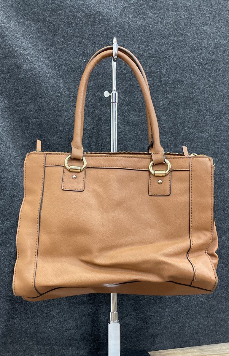 Liz Claiborne Brown Leather Structured Large Tote Handbag Gold Hardware