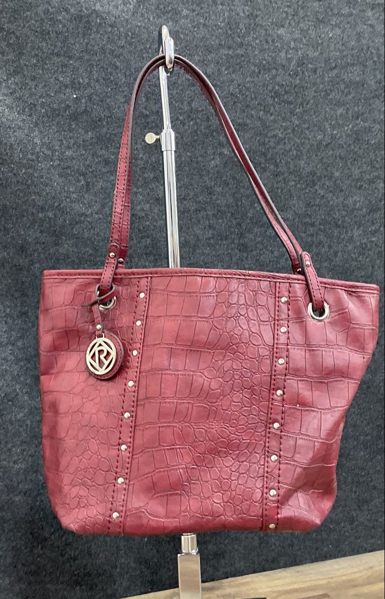Relic Maroon Leather Croc Embossed Studded Tote Shoulder Bag Purse