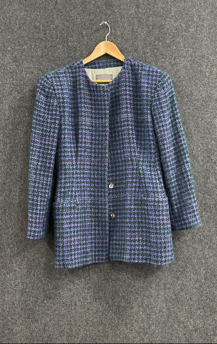 Vintage 90s Alexander Julian Women's Purple Houndstooth Wool Silk Blazer Sz 4