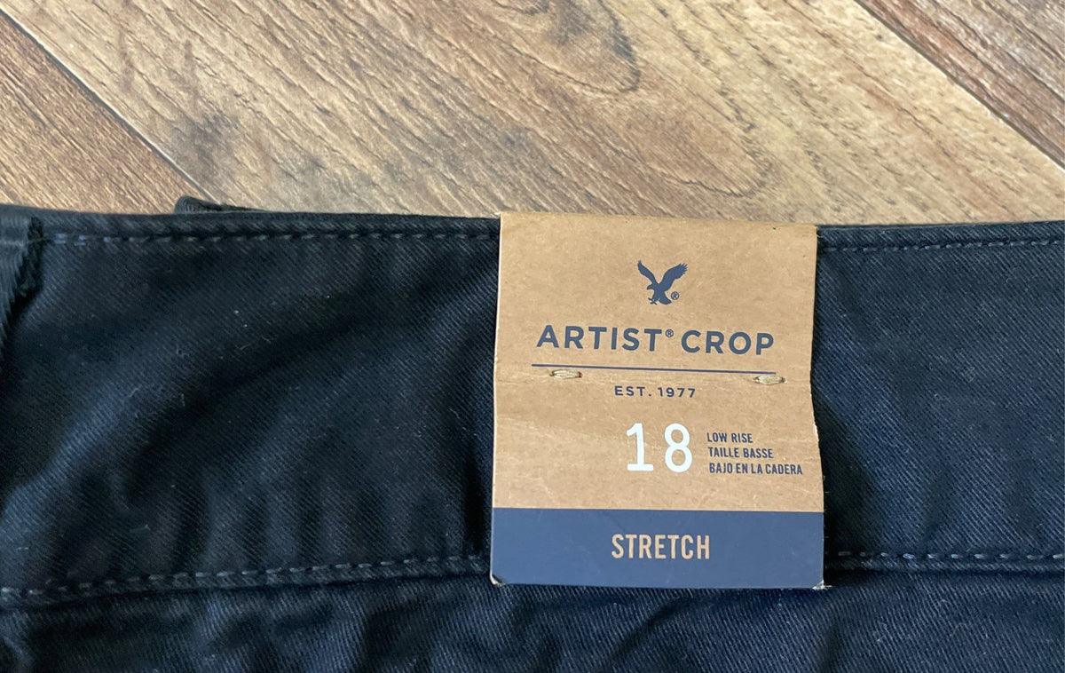 American Eagle Women's Artist Crop Black Low Rise Stretch Jeans Sz 18 NWT