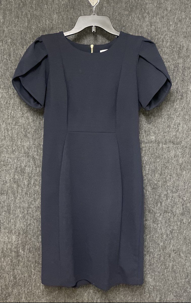 Calvin Klein Women's Navy Blue Tulip Sleeve Sheath Dress Size 10P