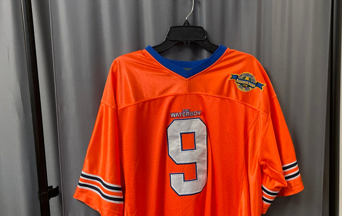 The Waterboy Men's Orange Bobby Boucher #9 Mud Dogs Bourbon Bowl Jersey Sz XL