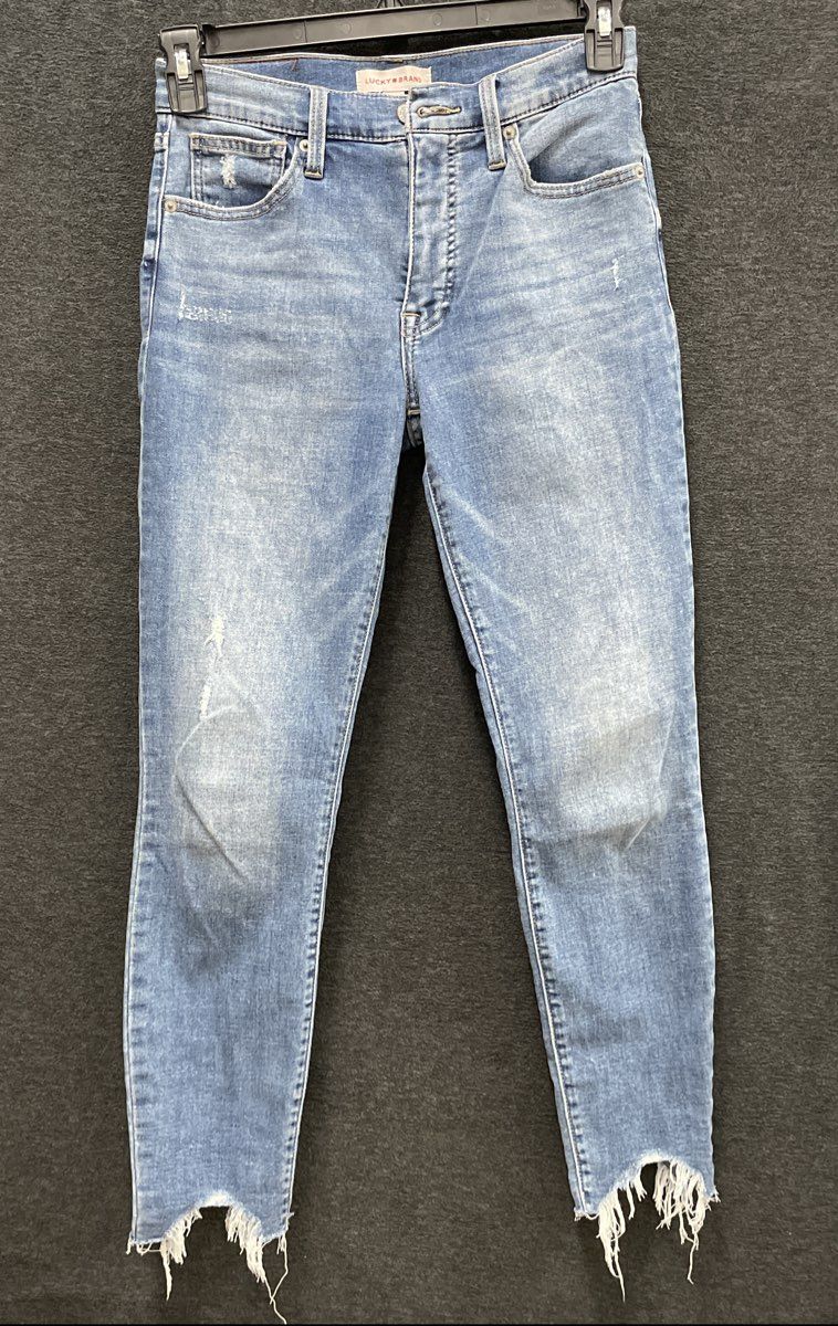 Lucky Brand Women's Bridgette High Rise Skinny Blue Distressed Jeans 4/27