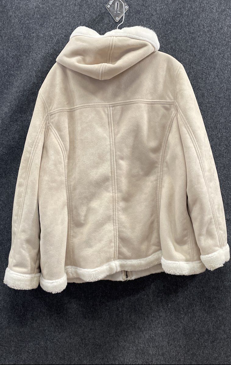 Sonoma Women's Tan Faux Suede Shearling Hooded Full Zip Coat Sz 2X
