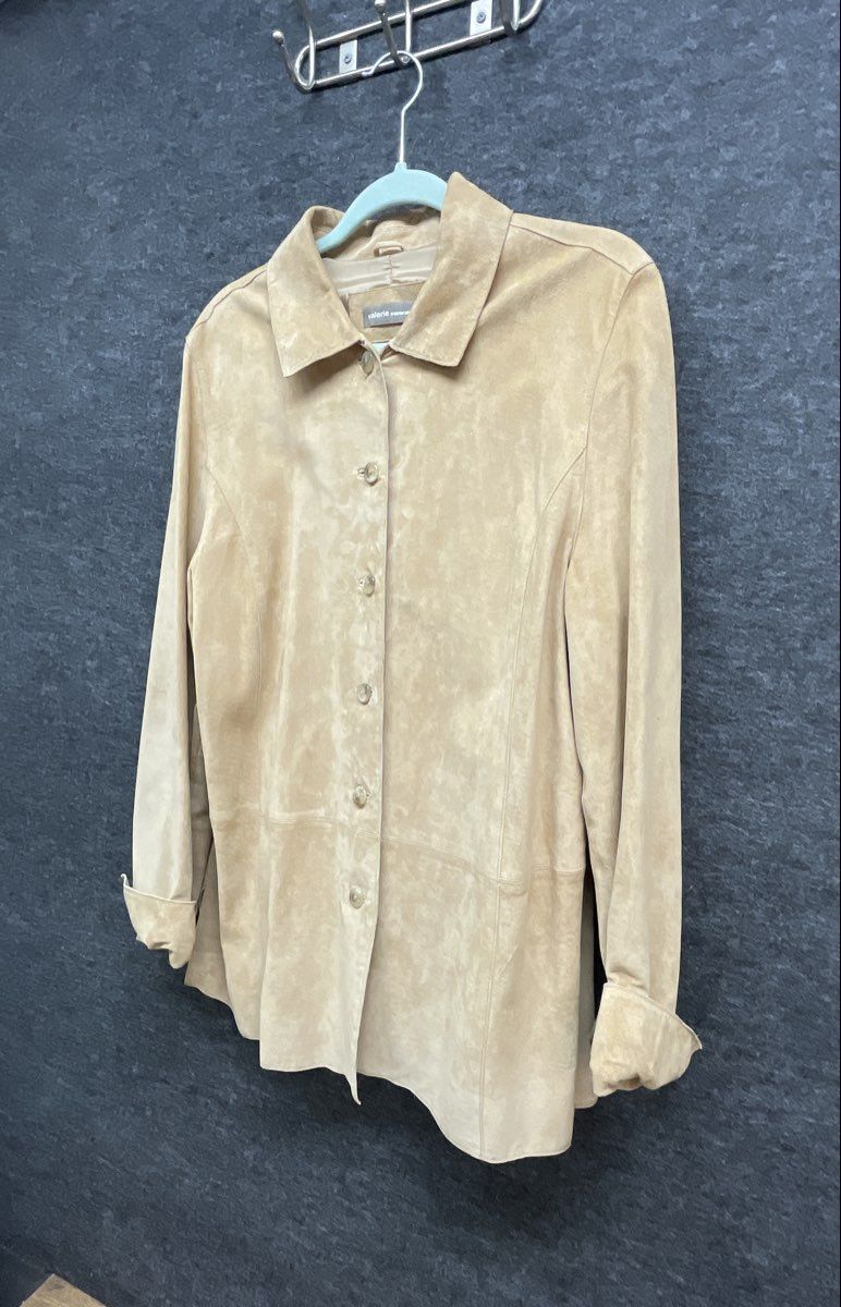 Valerie Separates Women's Tan Suede Leather Button Front Jacket Sz XL