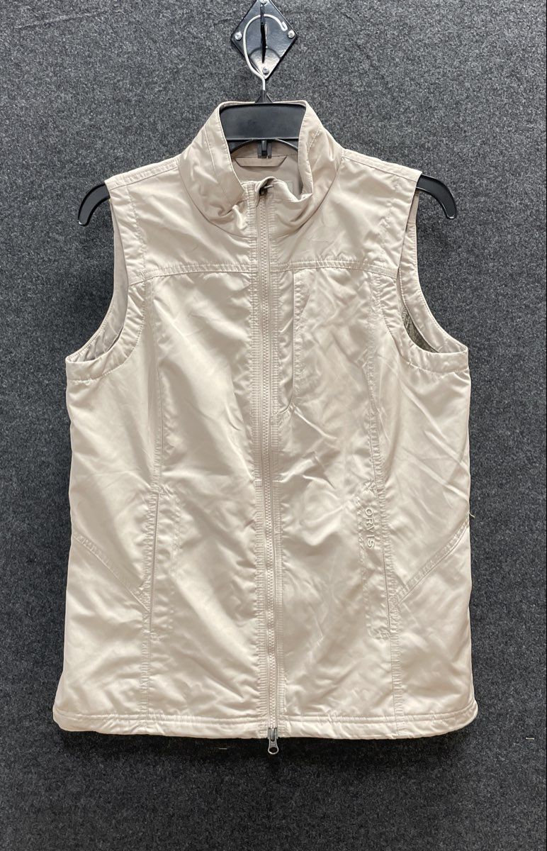 Orvis Women's Beige Full Zip Mock Neck Lightweight Mesh Lined Vest Sz S