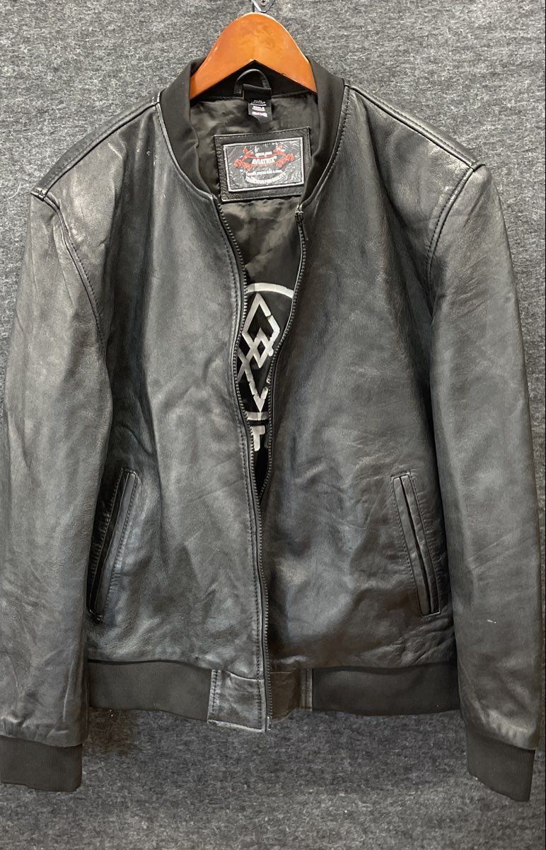 Aviatrix Men's Black Real Leather Bomber Jacket Full Zip Ribbed Trim Size XL
