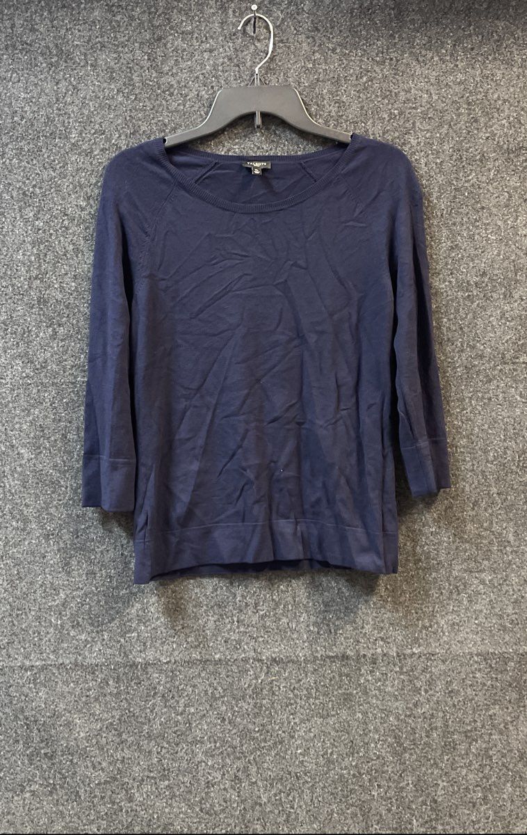 Talbots Women's Navy Blue 3/4 Sleeve Button Cuff Knit Top Sweater Sz MP NWT