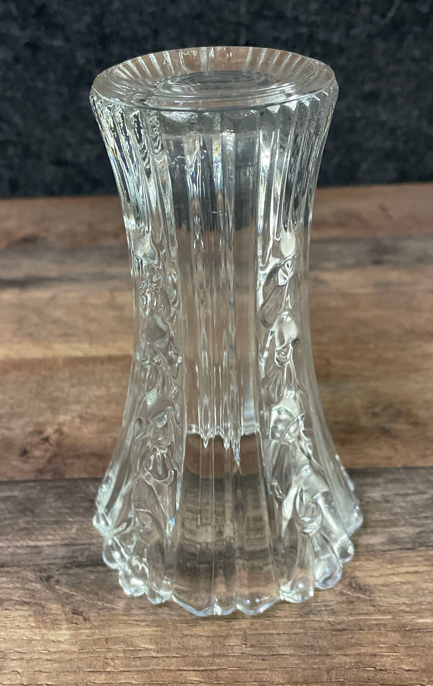 Borgonovo Italian Glass Vase Pressed Scroll Pattern Clear Vintage 5" Tall