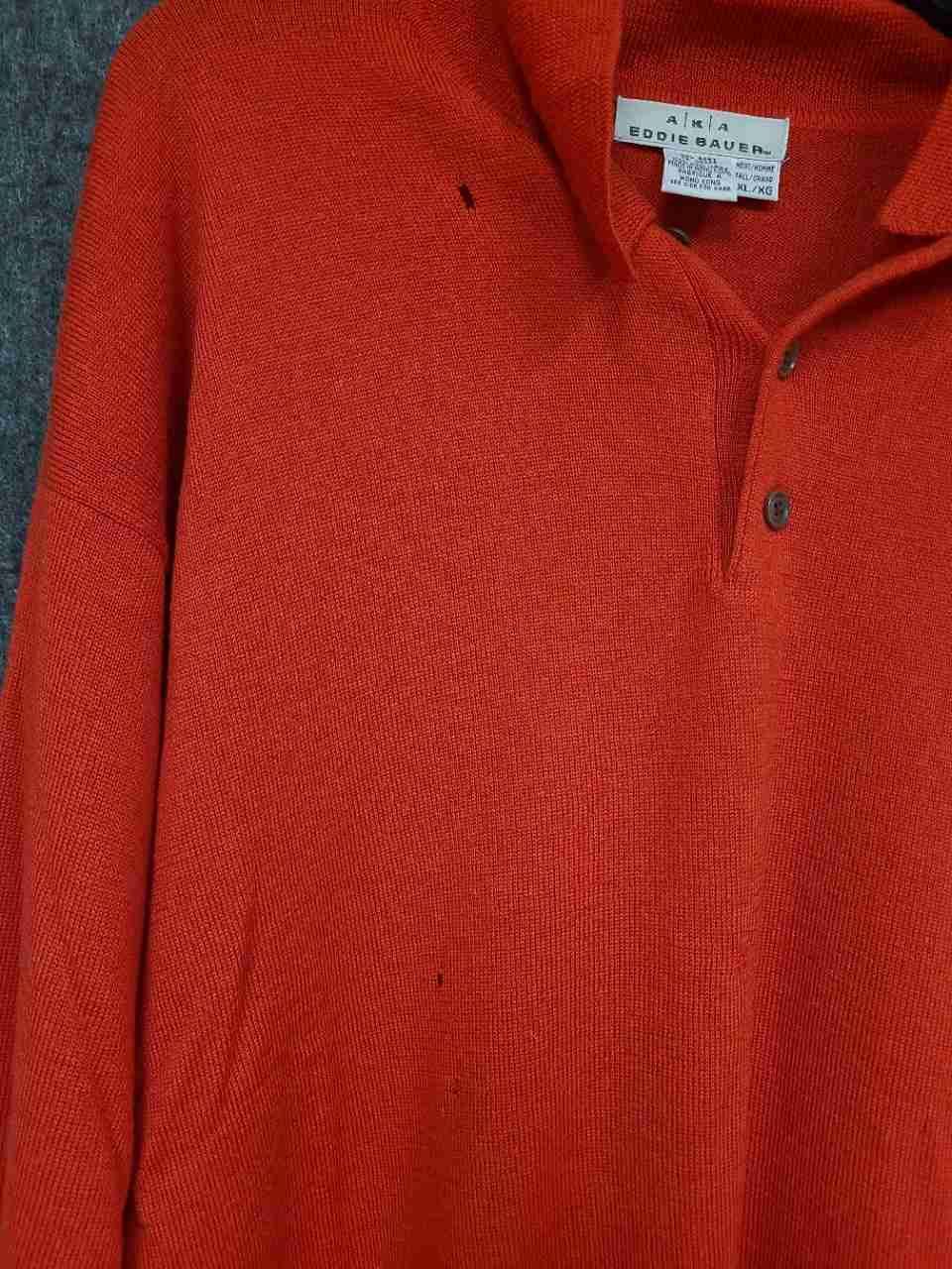 Vintage 90s Eddie Bauer AKA Men's Red 100% Wool Polo Sweater Sz XL Tall