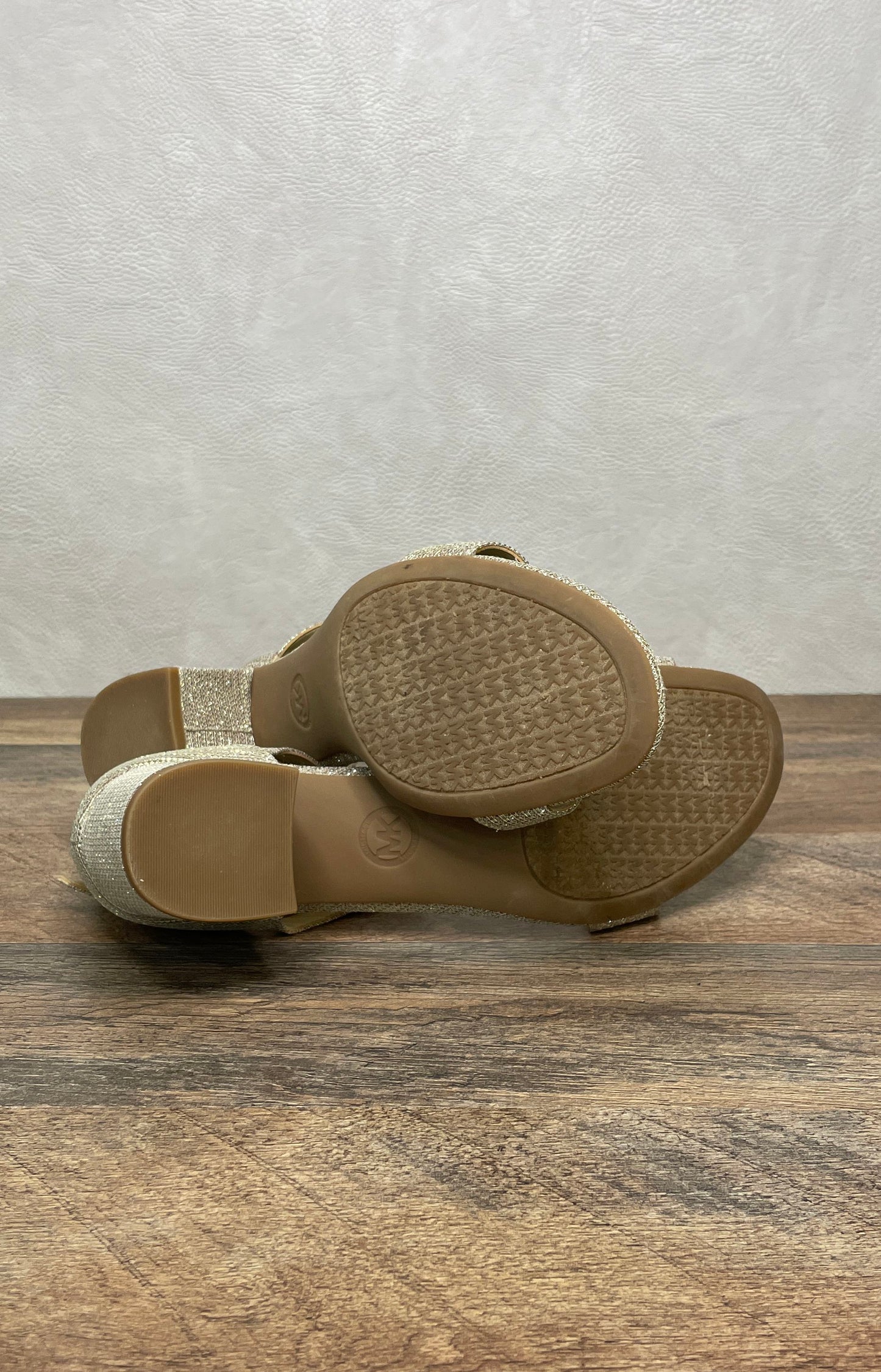 Michael Kors Pale Gold Shimmer Block Heel Ankle Strap Sandals Women's Size 8M