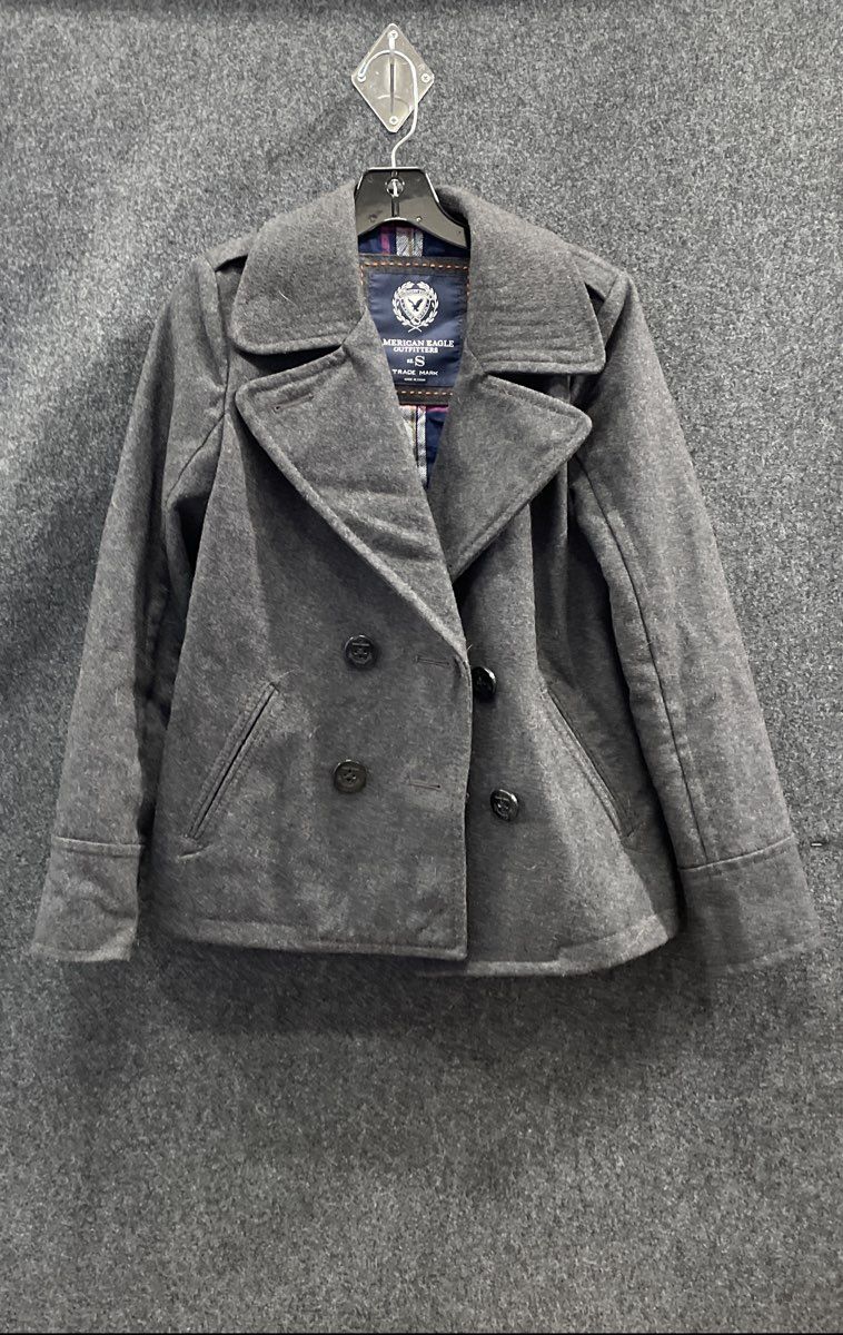 American Eagle Outfitters Women's Grey Double Breasted Wool Peacoat Size S