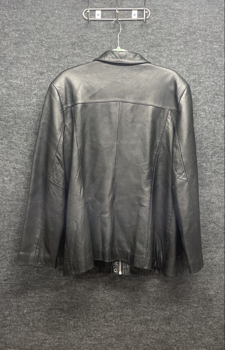 Alfani Women's Black Genuine Leather Zip Front Point Collar Jacket Sz XL