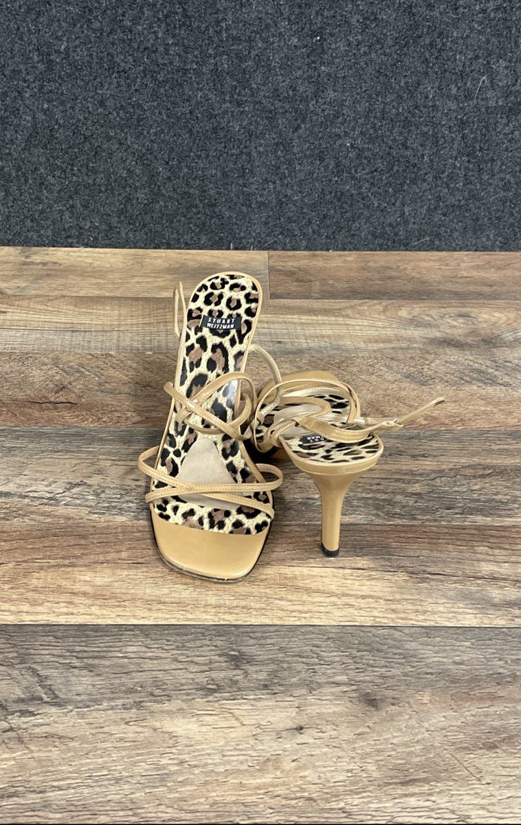 Vintage 90s Stuart Weitzman Tan Leopard Print Strappy Sandals 7.5