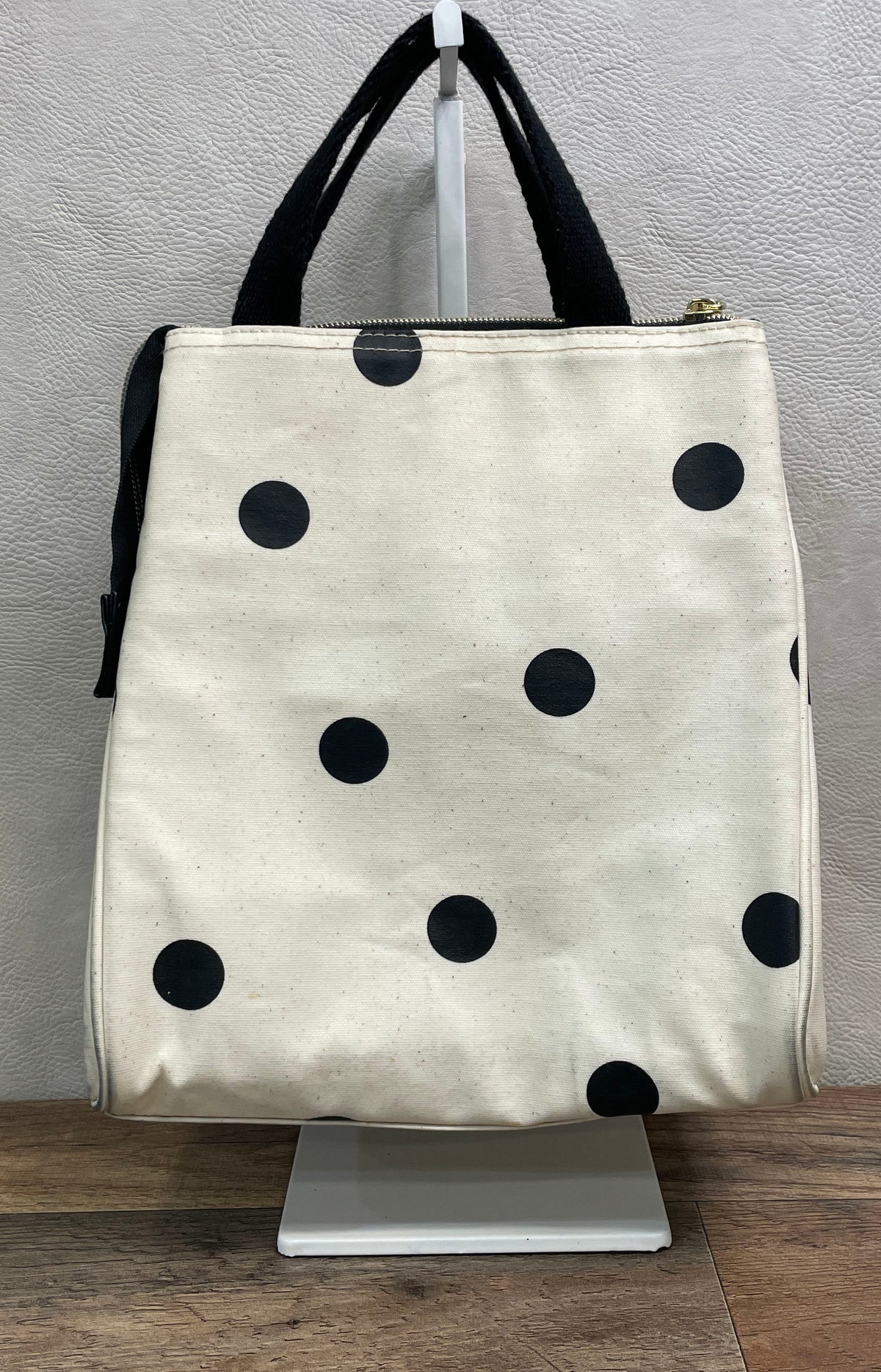 Kate Spade White Leather Polka Dot Insulated Lunch Bag Tote Gold Hardware