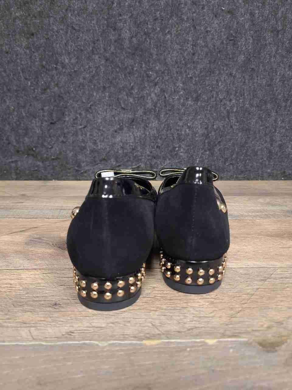 Things II Come Black Suede Rhinestone Bow Studded Heel Flats Women's Size 8.5 M
