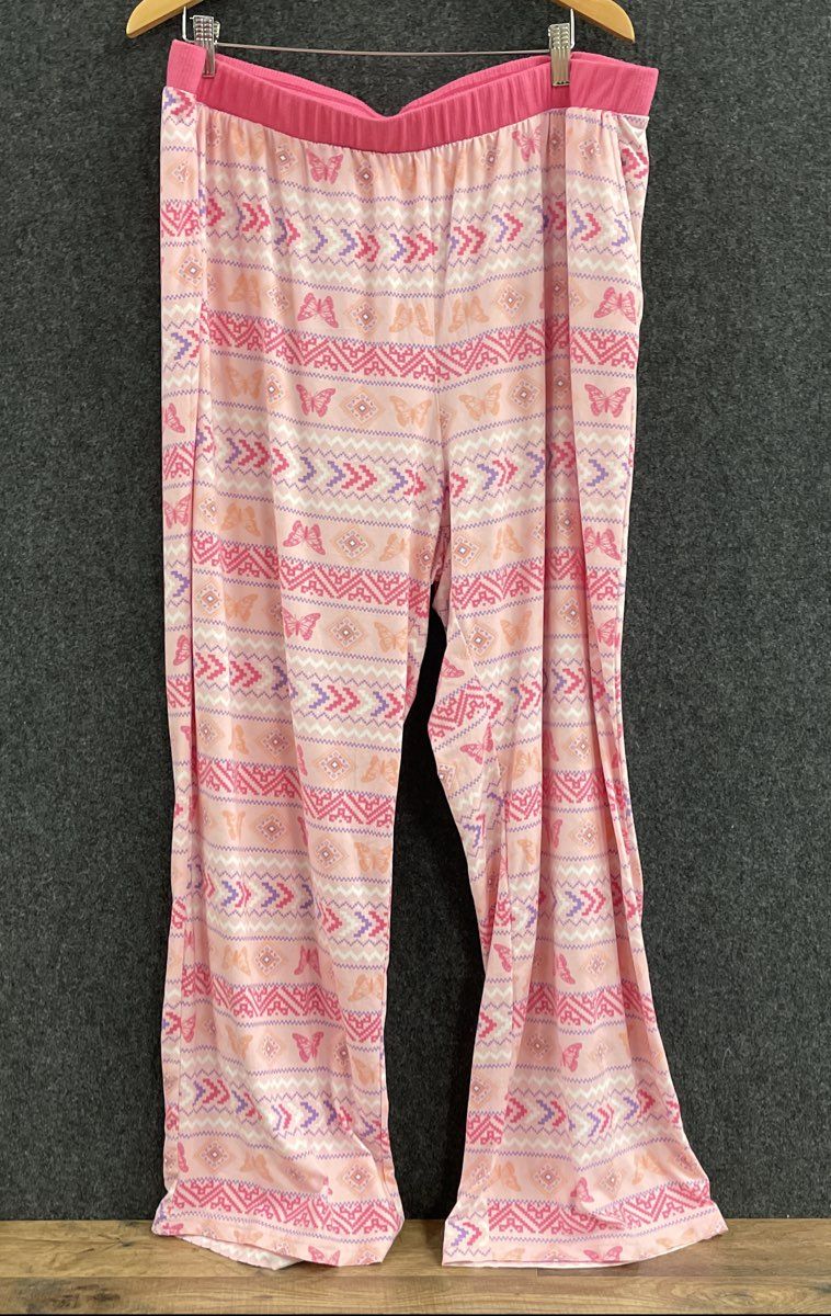 Muk Luks Women's Pajama Set Pink Butterfly Geometric Fair Isle 2 Piece Sz 2X