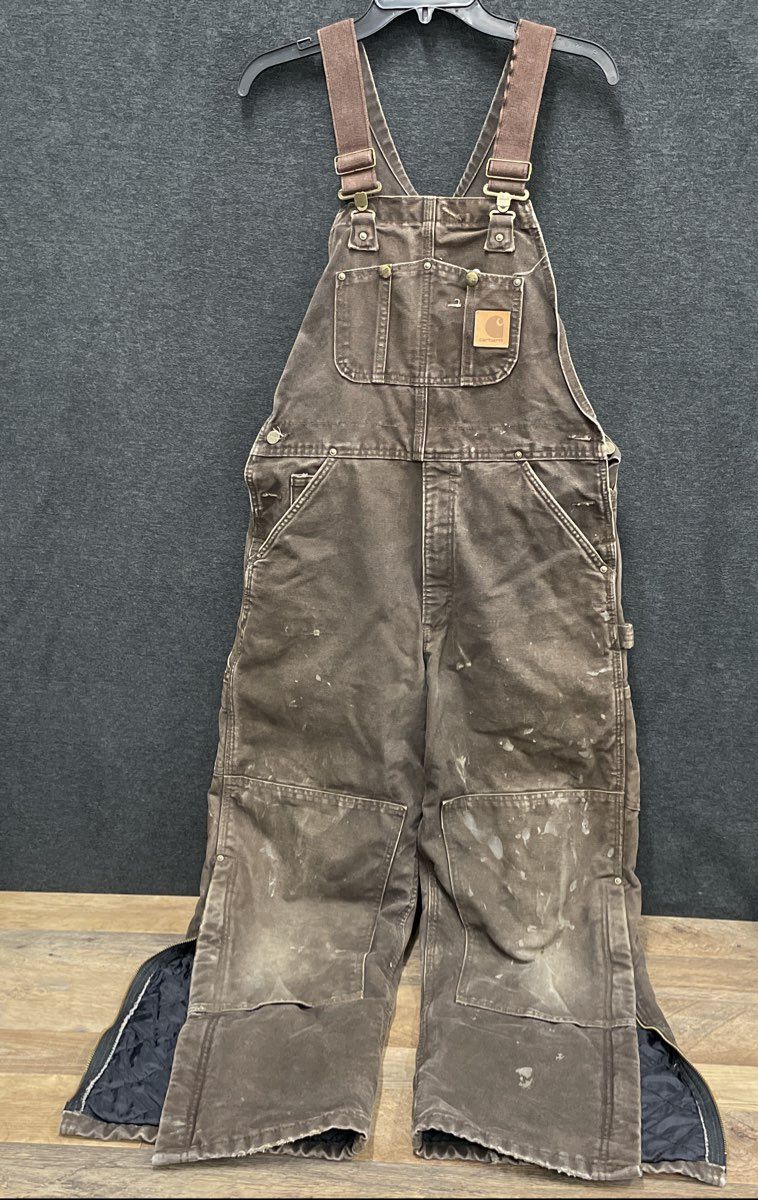 Carhartt Men's Brown Quilt Lined Duck Bib Overalls Double Knee Sz 32x30
