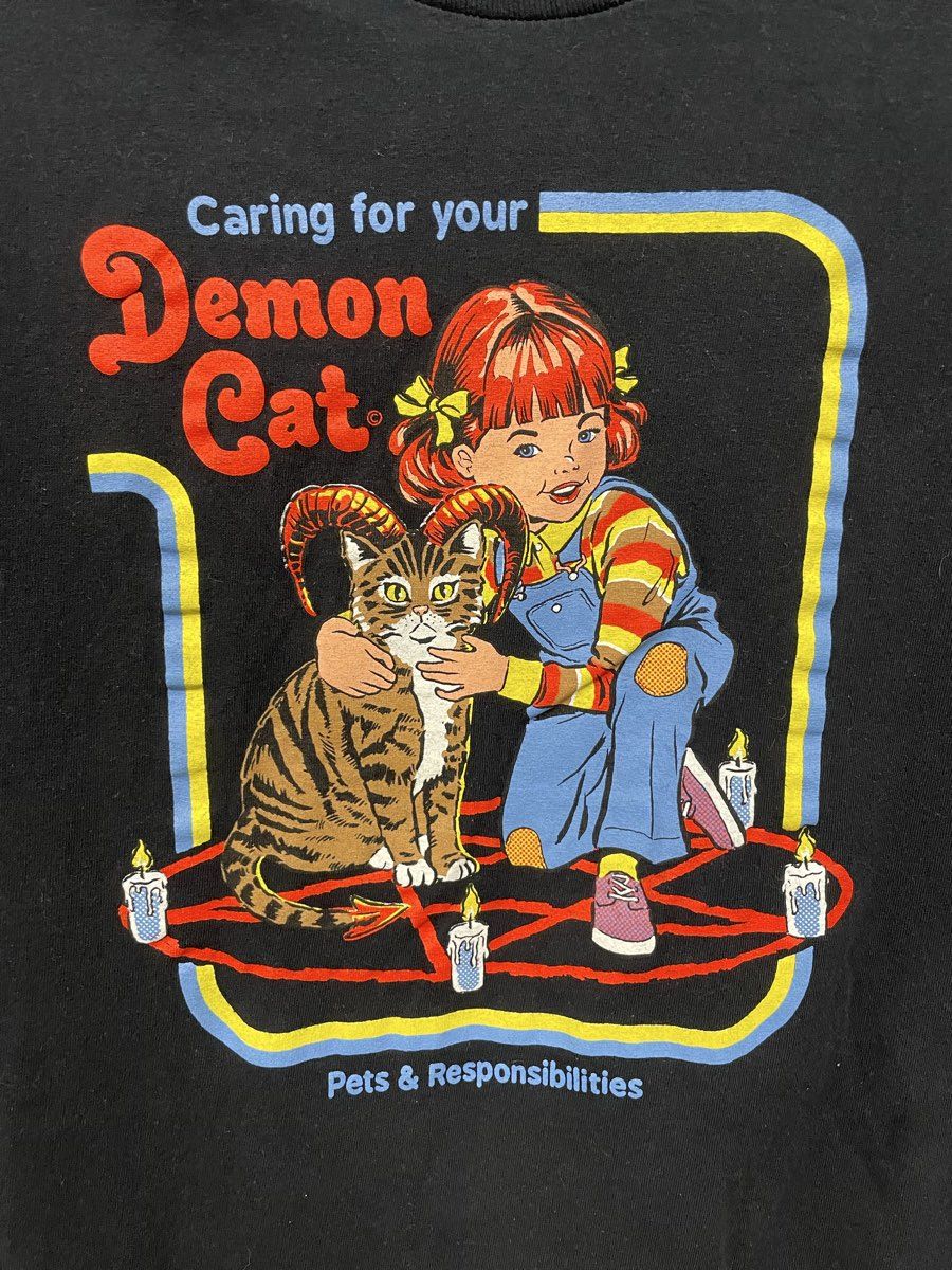 Steven Rhodes Caring for your Demon Cat Graphic T-Shirt Black Sz S