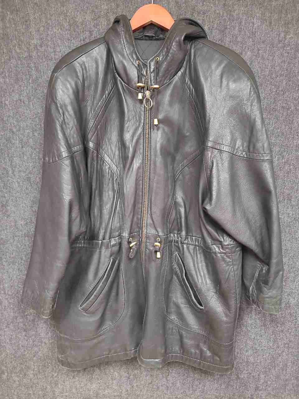 Vintage 90s Express Women's Black Hooded Leather Coat Thinsulate Quilted Sz L