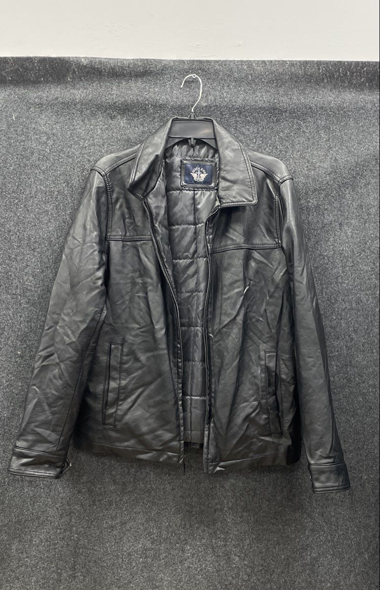 Dockers Men's Black Faux Leather Full Zip Quilted Lined Jacket XL