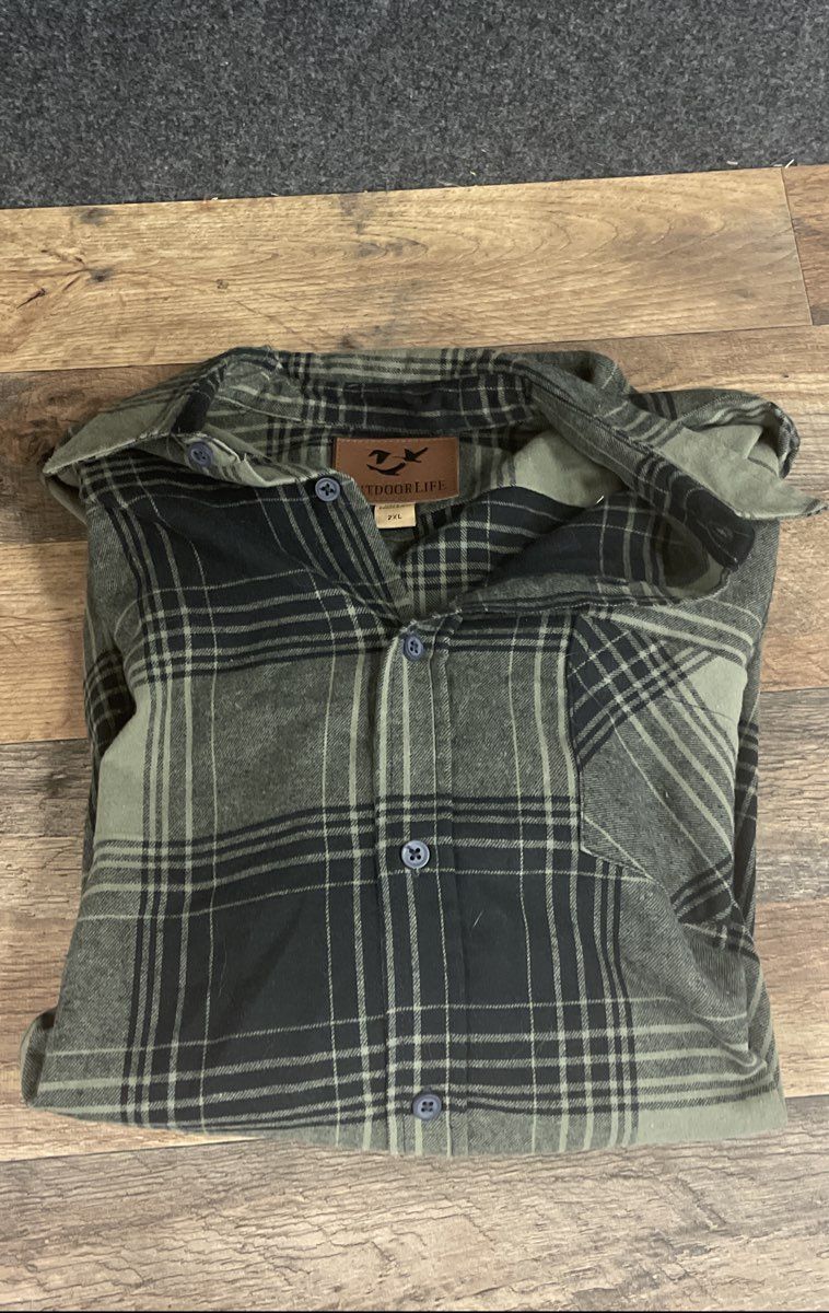 Outdoor Life Men's Green Plaid Long Sleeve Flannel Button Down Shirt Sz 2XL