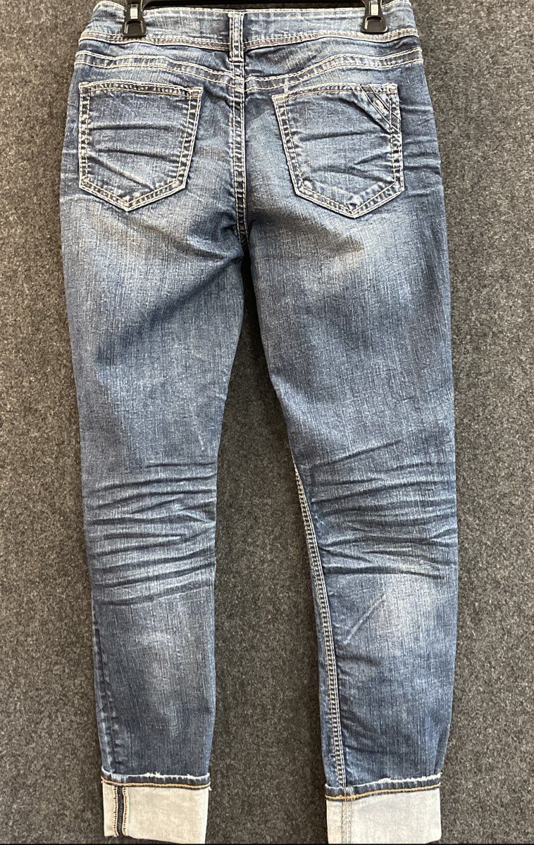 Silver Jeans Womens Boyfriend Jeans Blue Cuffed Distressed Whiskered Sz 28