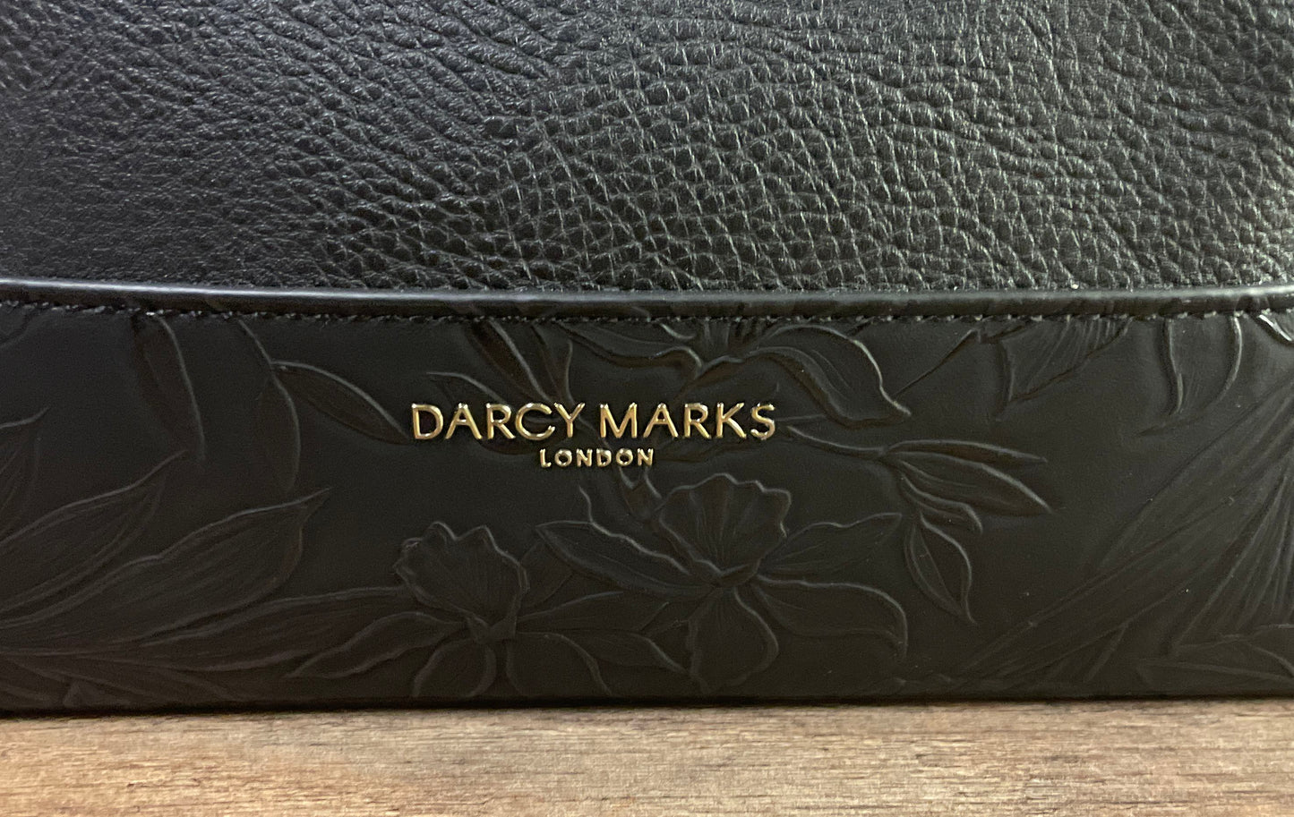 Darcy Marks Black Floral Embossed Pebbled Leather Backpack Handbag Gold Hardware