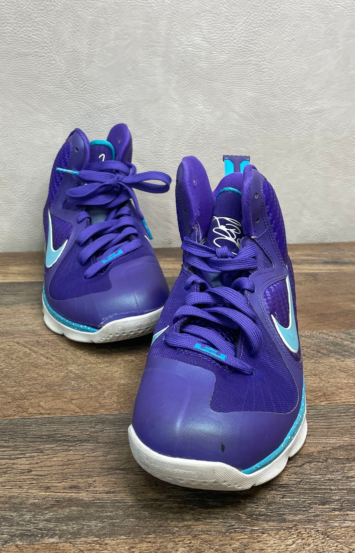 Nike LeBron 9 GS Summit Lake Hornets Purple Aqua Basketball Shoes Size 6Y