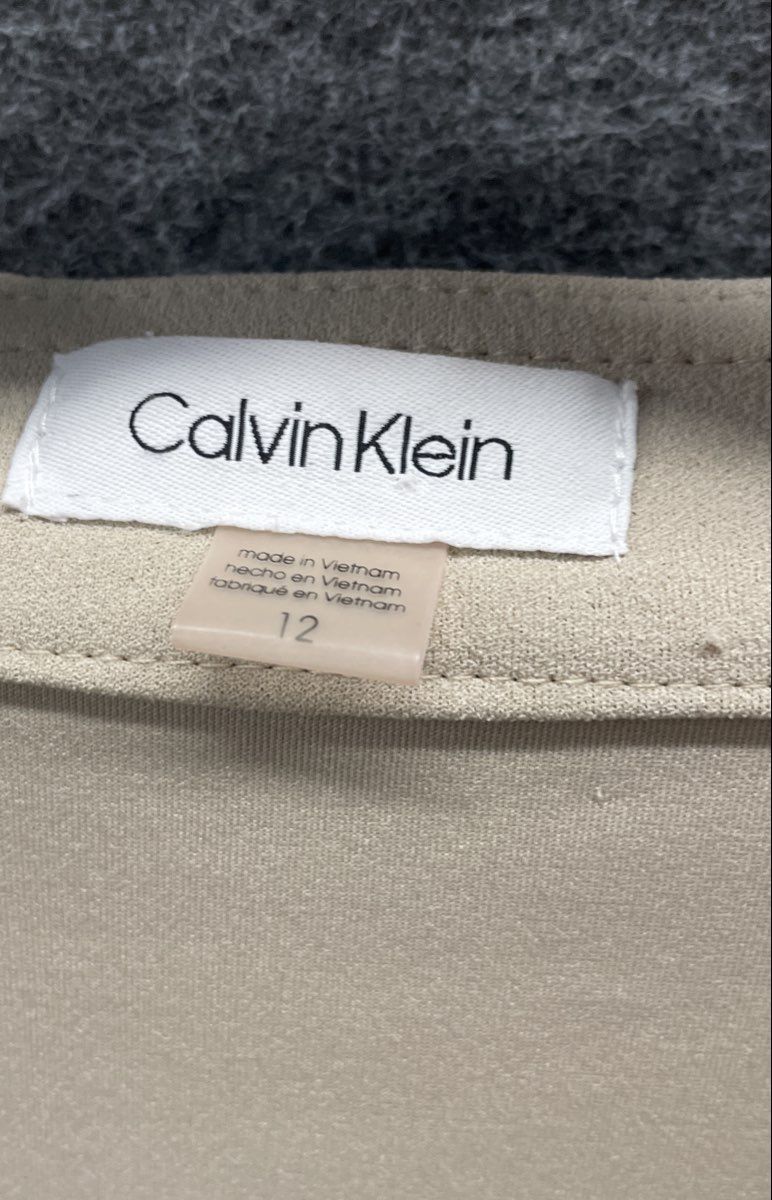 Calvin Klein Women's Beige Sleeveless Button Front Belted Coat Dress Sz 12