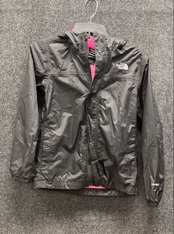The North Face Girl's HyVent Windbreaker Hooded Black Pink Jacket Sz M 10/12