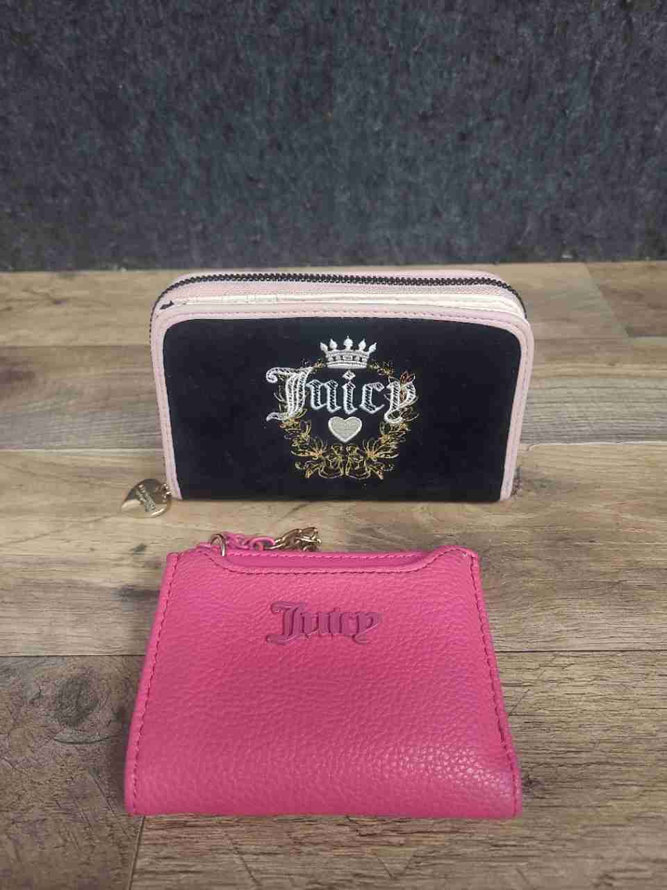 Juicy Couture Pink Leather & Black Velvet Wallet Card Holder Lot of 2