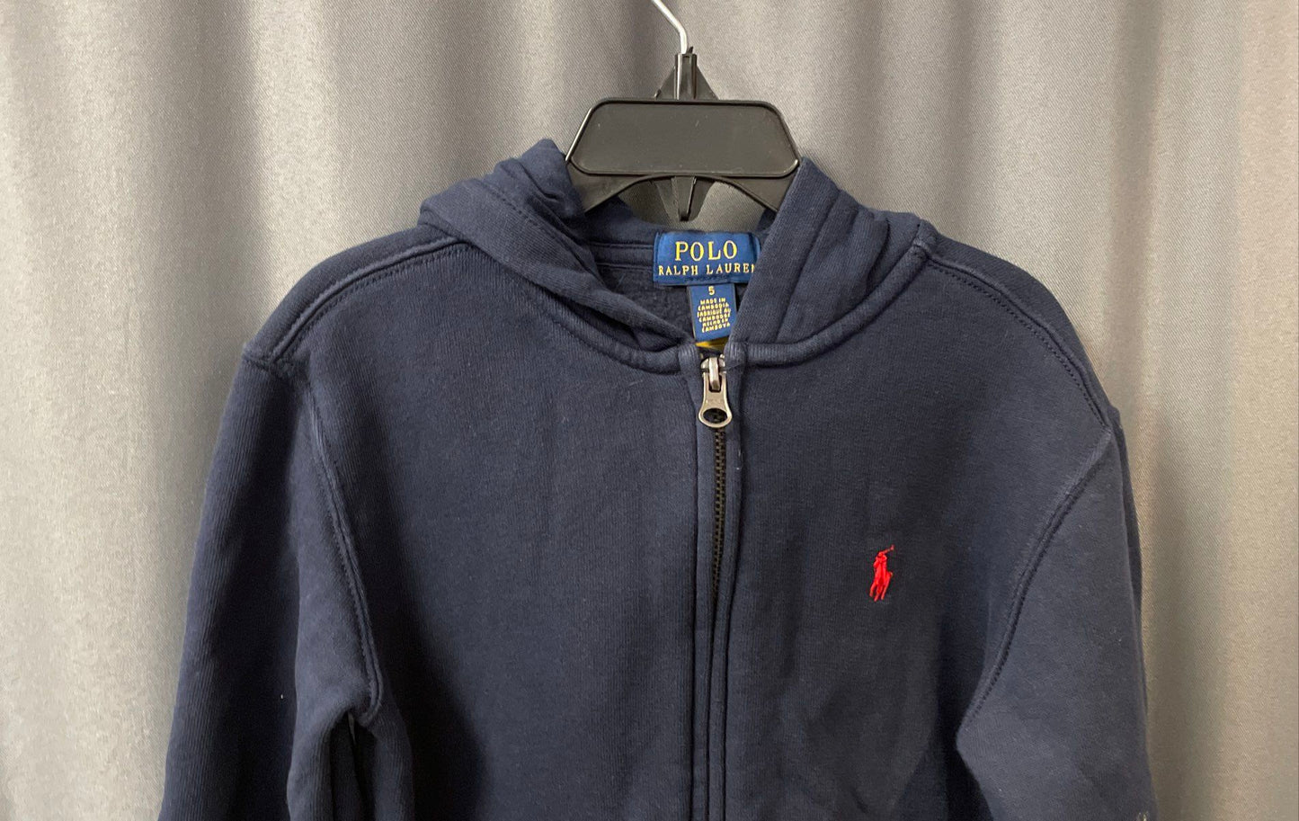 Polo Ralph Lauren Kids Navy Blue Fleece Full Zip Hoodie Red Pony Logo Size 5
