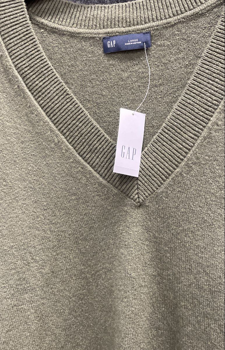 Gap Women's Olive Green V-Neck Cotton Blend Ribbed Knit Sweater Sz L NWT