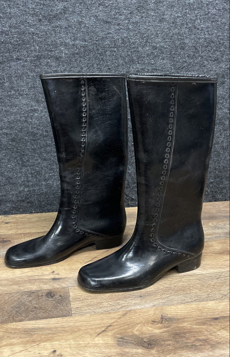 Vintage 80s Waterpruf Black Waterproof Rubber Rain Boots Women's Size 8