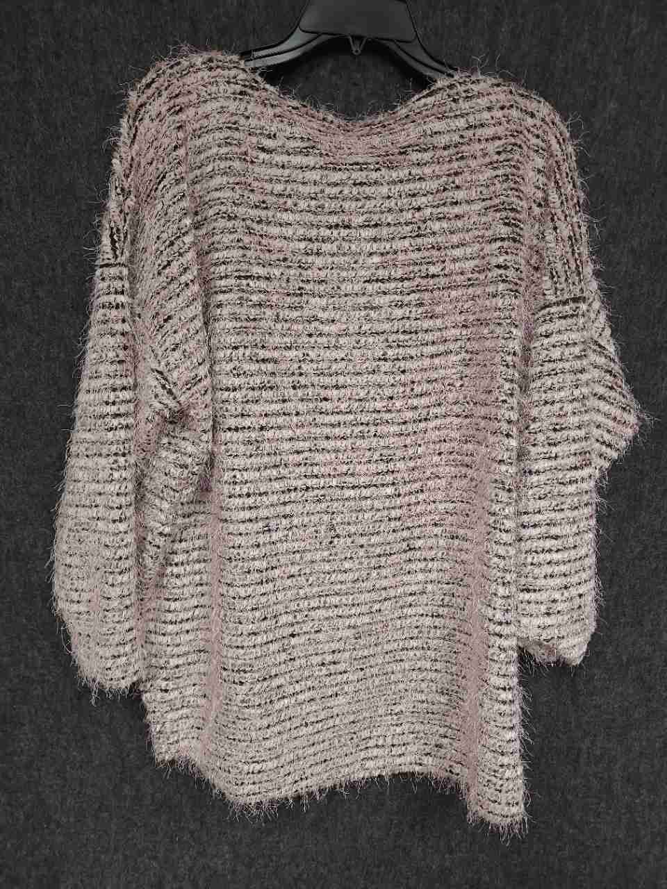 Jones New York Women's Pink White Eyelash Knit Striped Sweater XL