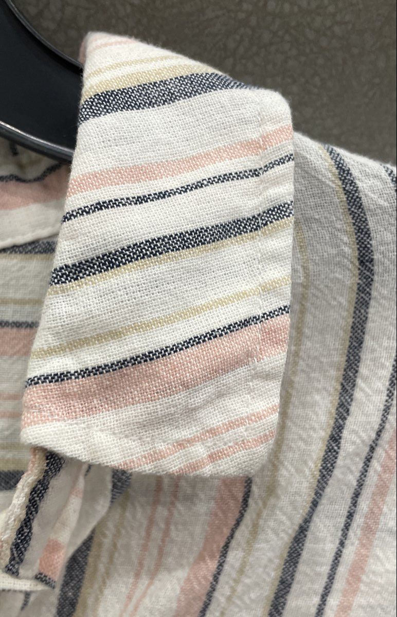 Sanctuary Women's White Striped Cotton Linen Blend Roll Tab Sleeve Shirt Sz S