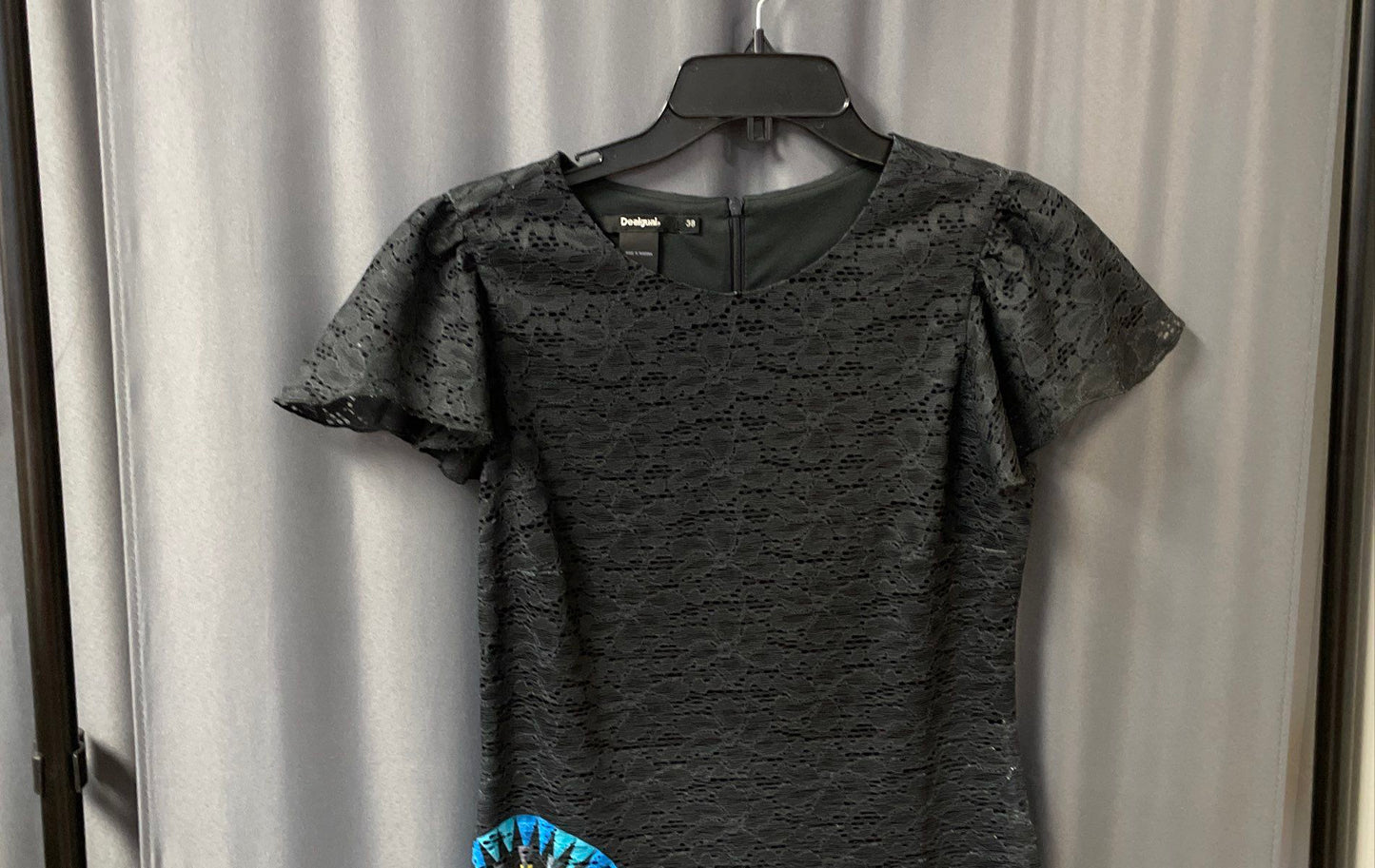 Desigual Women's Black Lace Graphic Mandala Circle Shift Dress Sz 38